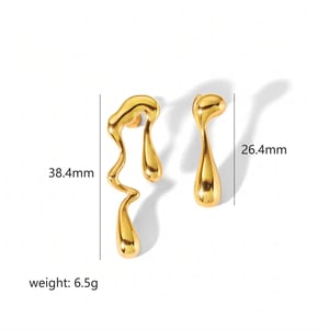 1 Pair Fashionable Niche Style Asymmetric Shape Stainless Steel  Gold Color Women's Stud Earrings h5 Picture3